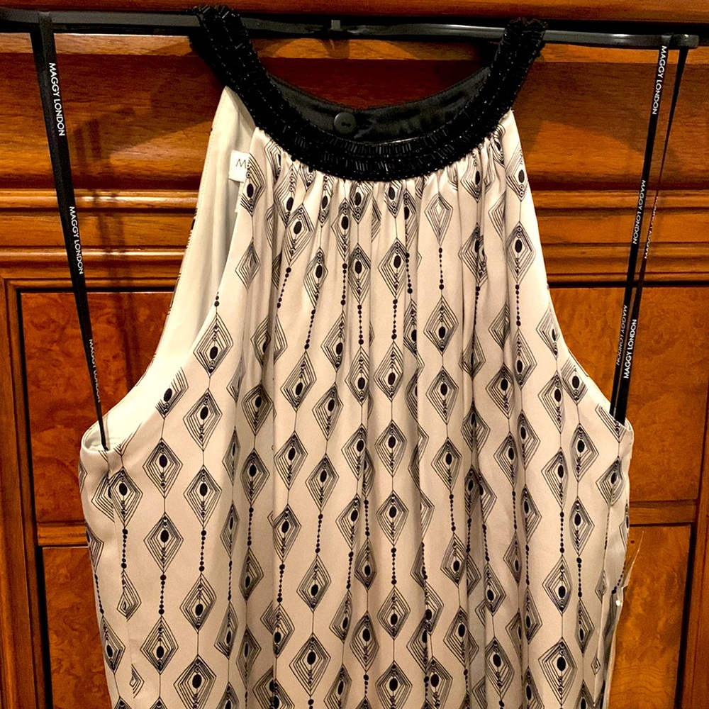 **NEW**  metallic gray and black silk fully lined halter dress Size 8P Stunning!